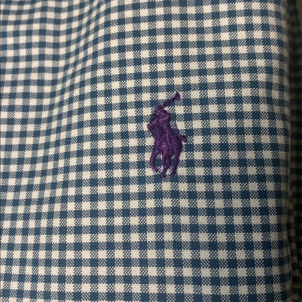 POLO Ralph‎ Lauren Men's Slim Fit Oxford Gr/Blue White Check w Purple Pony XXL